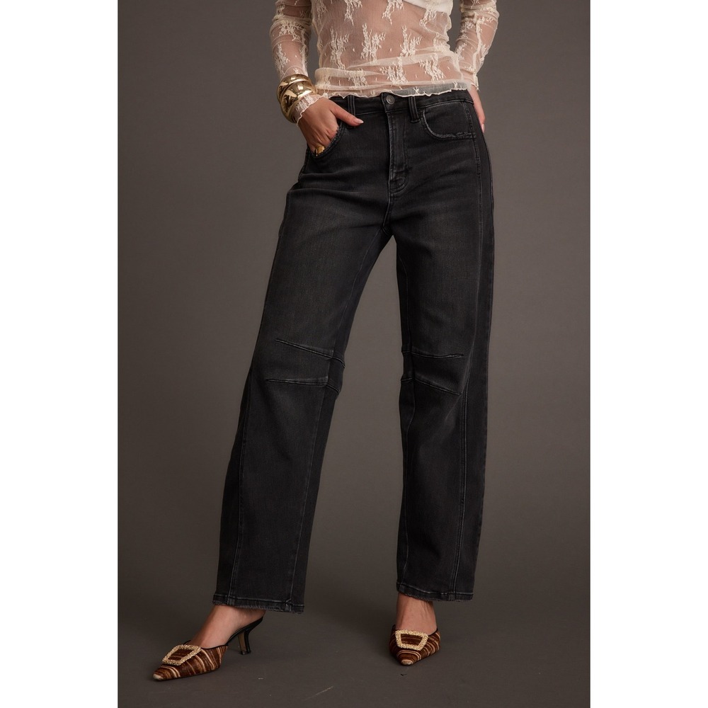 12th Tribe Muse Washed Black Barrel Denim Jeans Size 26 Minimalist Classic Chic
